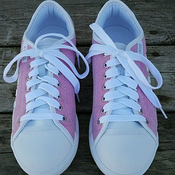 K-Swiss Shoes - K-Swiss Moulton Mesh Tennis Shoes Pink Stripes